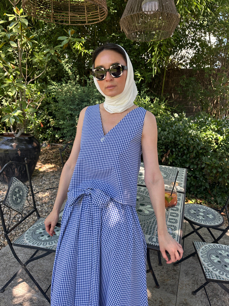 Top Gingham cu decolteu in V