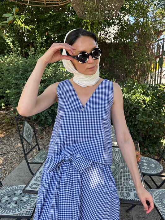 Top Gingham cu decolteu in V