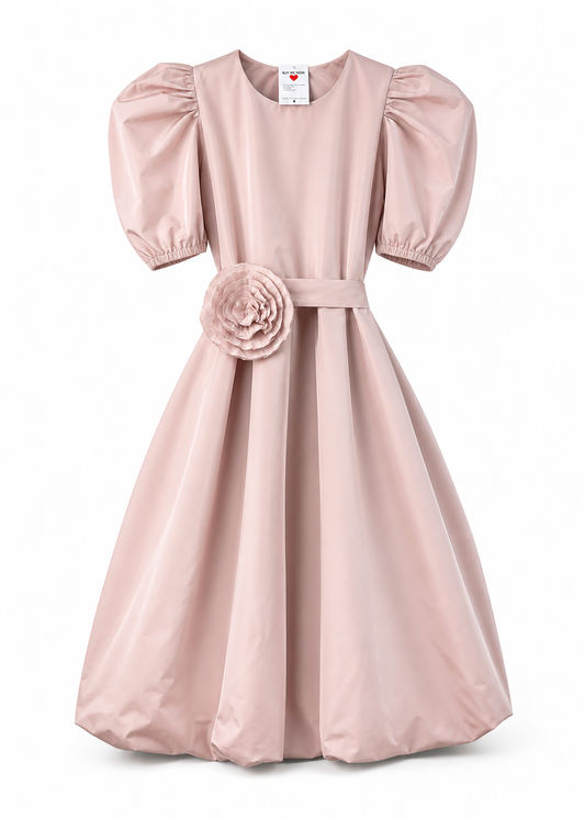 Rochie PASTELS din tafta cu cordon si brosa detasabila