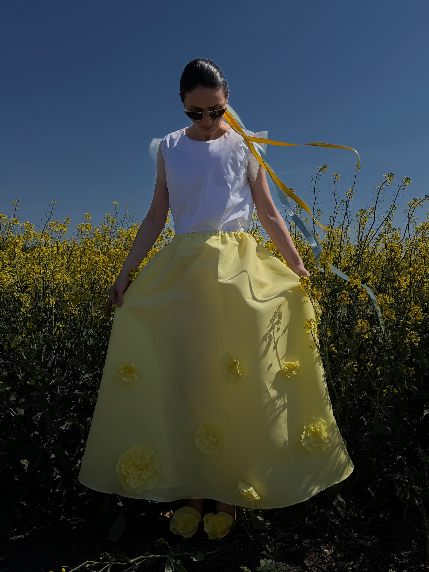 Fusta PASTELS din tafta cu aplicatii handmade