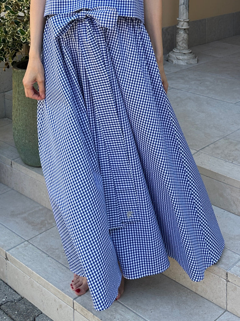 Fustă Midi Gingham cu Funda